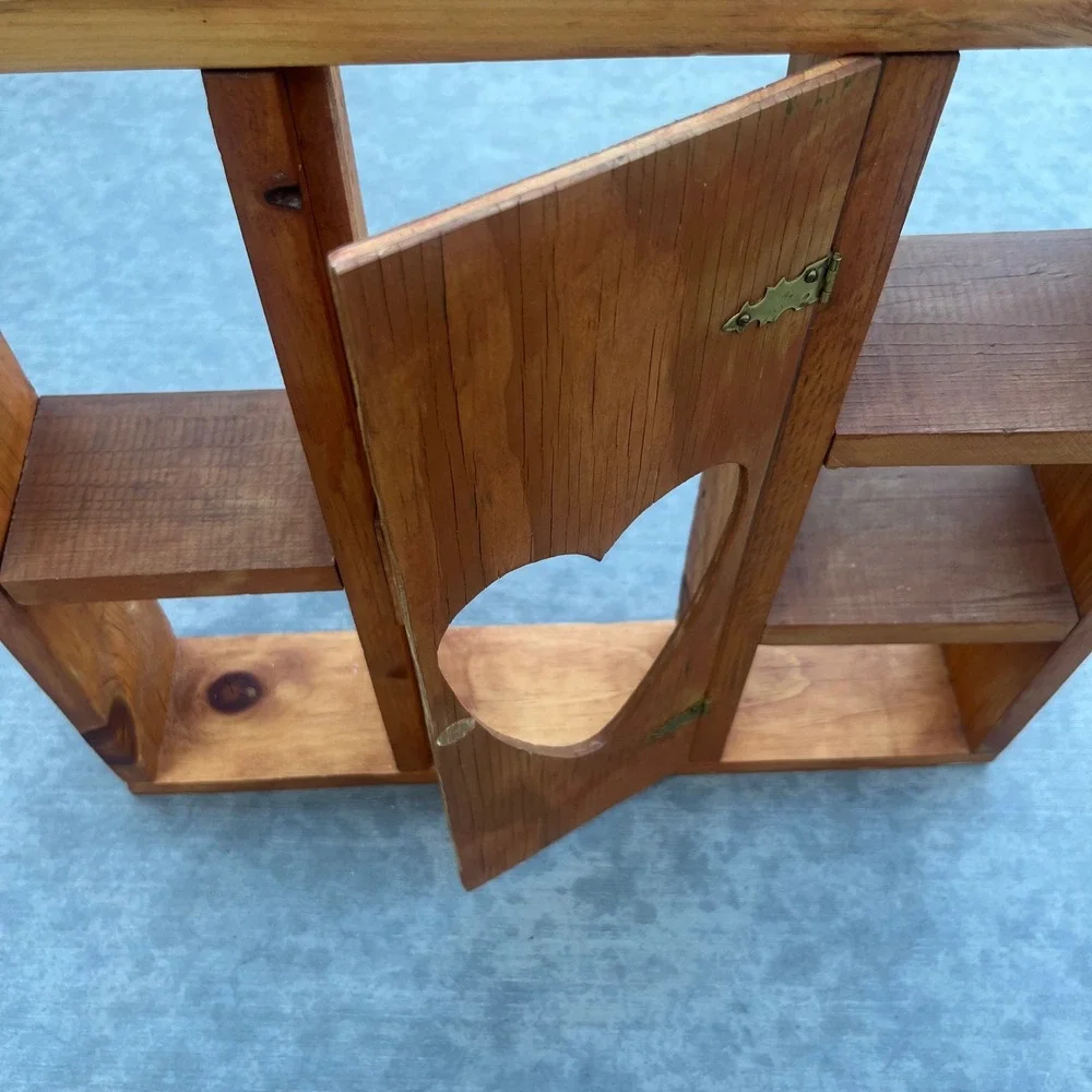Vintage Rustic Wooden Heart Cutout Shadow Box Wall Shelf Curio Display Case